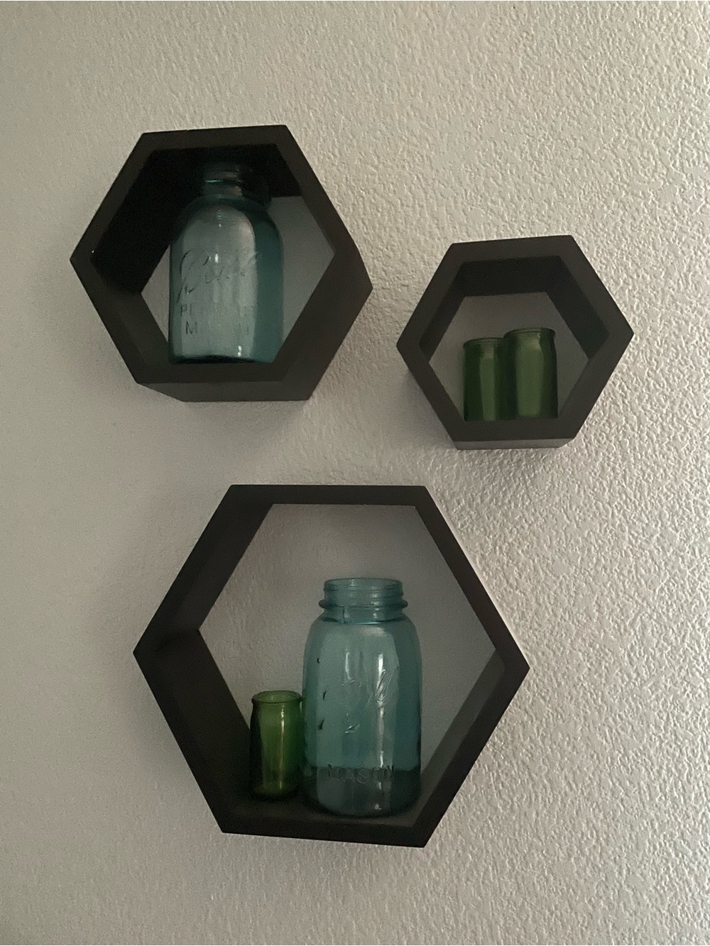 Black Hexagon Wall Shelves Set - Modern Black Display Trio